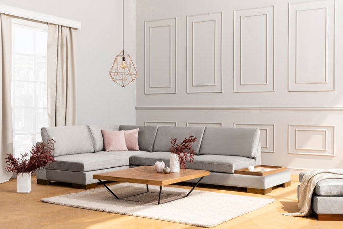 Atelier Del Sofa Sofá Esquinero Izquierdo con Puf - Gris Claro